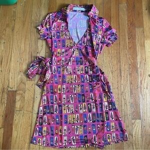 Tracy Negoshian Pink Beach Graphic Wrap Dress Size Small